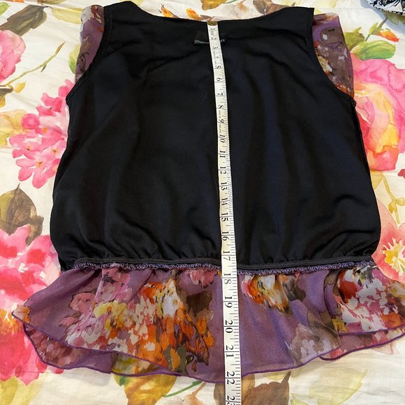 CYNTHIA ROWLEY Floral Blouse Size Med Flowy Big Sleeves Ruffle Hem Lined - Picture 13 of 16